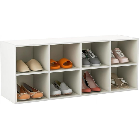 GetRich 8 Cubbies Shoe Storage Bench, Shoe Organizer with 500 LBS Weight Capacity, Cubby Shoe Rack Storage Cabinet for Entryway, Hallway, Living Room and Bedroom (White)