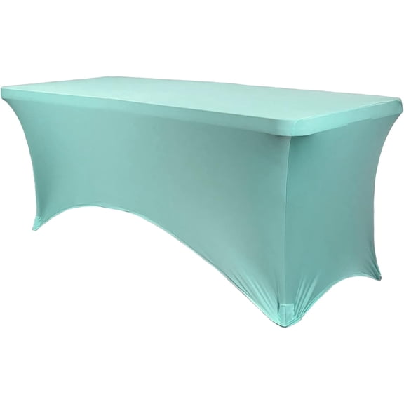 GetRich - 8ft Robin Egg Rectangular Spandex Table Covers Fitted Tablecloth Wedding Event Patio Decorations Elastic Fabric Stretch for Folding Table