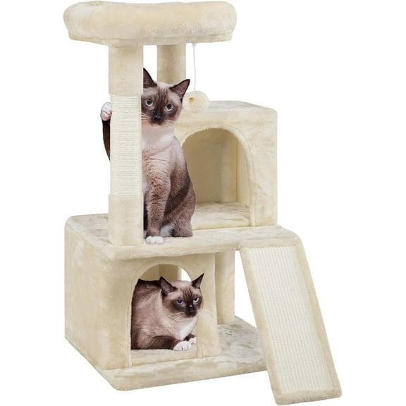 GetRich Cat Tree for Indoor Pets, 36in Tower Condo w/Extra Large Perch, Scratching Posts, Board, Dangling Ball, Play Structure for Kittens & Adult Cats, Beige