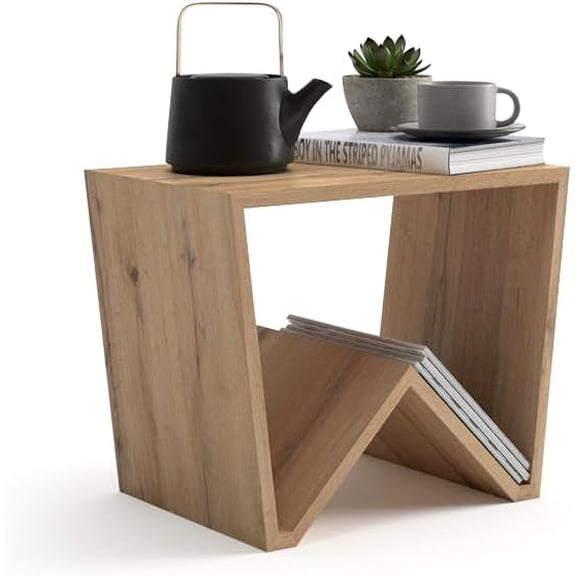 GetRich , Emma Low Coffee Table, Rustic Oak, Melamine-Finished, Modern Coffee Table, Italian Furniture