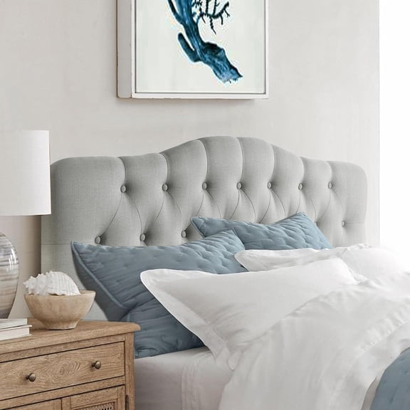GetRich Givanna Adjustable Height Headboard with Linen Upholstery and Button Tufting for Bedroom, Queen, Gray Linen