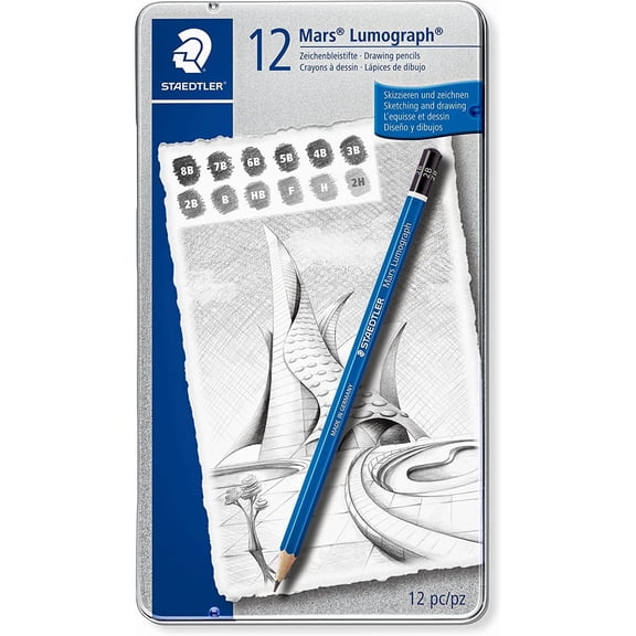 GetRich Lumograph Graphite Drawing & Sketching Pencils, Soft Set of 12 Degrees (100G12S)