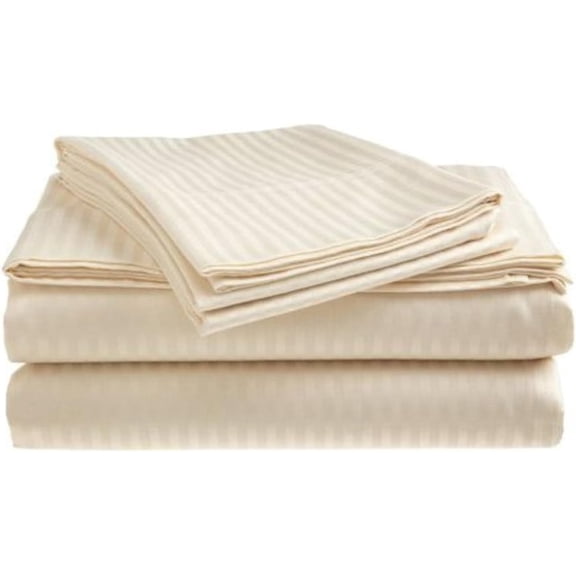 GetRich Microfiber Bed Sheets Set - 4-Piece Soft Sheet Set, Stripe Pattern w/Sateen Finish, King Size Sheets Deep Pocket Set - Beige