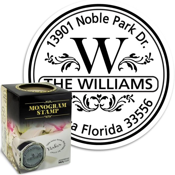 GetRich Monogram Address Stamp - Personalized Self Inking Rubber Stamp - Style 004 - with Locking Bottom Cover- Choose from 15 Ink Colors