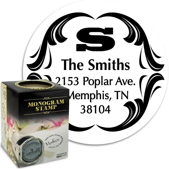 GetRich Monogram Address Stamp - Personalized Self Inking Rubber Stamp - Style 008 - with Locking Bottom Cover- Choose from 15 Ink Colors