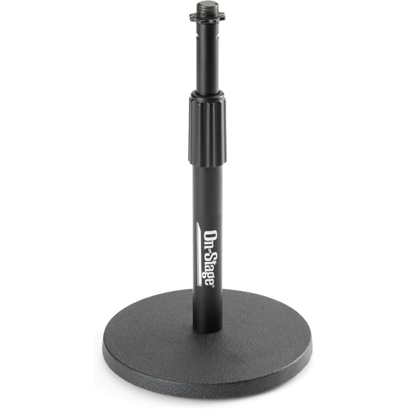 GetRich On-Stage DS7200B Adjustable Desktop Mic Stand (for Recording, Streaming, Podcasting, Bass, Drums&Amps, Adjustable Height, Round Weighted Base, 5/8-27 Threading, Metal, Black)