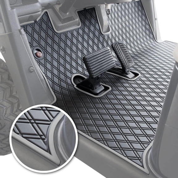 GetRich Rubber Double Diamond Floor Mat Compatible with EZGO RXV (08-22) & 2Five (09-19) Golf Cart Models | Full Coverage Floor Liner Protects OEM Factory Flooring - Grey Trim