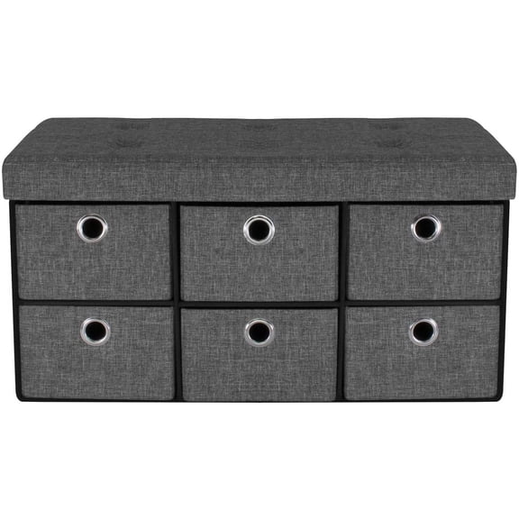 GetRich Storage Bench Chest with Drawers  Collapsible Folding Bench Ottoman Includes Cover  Perfect for Entryway, Bedroom Bench, Cubby Drawer Footstool, Hope Chest, Faux Linen (Gray)