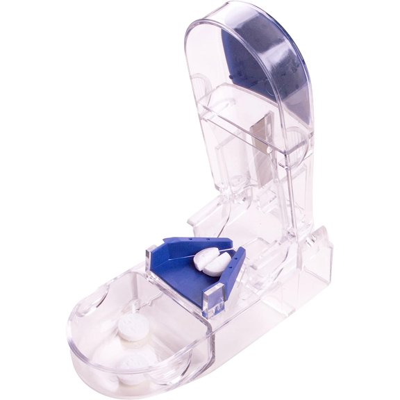 GetRich Ultra Pill Cutter, Professional Medical Pill Splitter with Retracting Blade Guard, for Precise Cutting Small or Large Tablets, Vitamins, Blue/Green and Clear, 1 Count, Compact