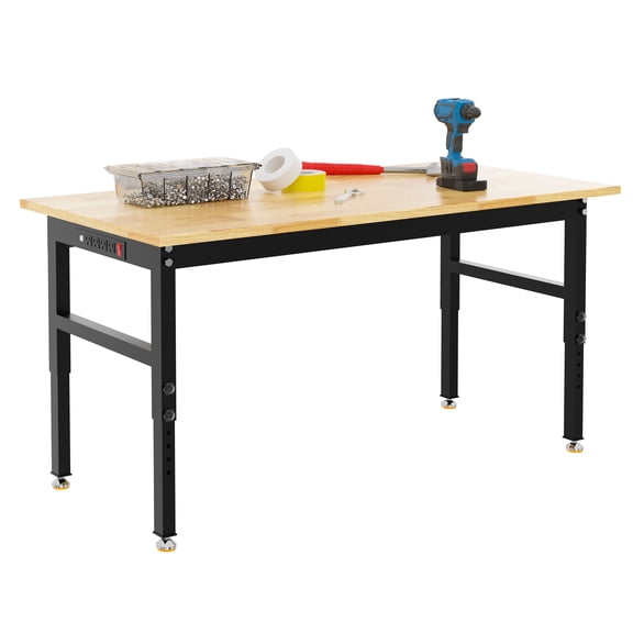 GetYes Adjustable Workbench, 60" x 24" Rubber Wood Heavy Duty Workstation, 2000 LBS Capacity