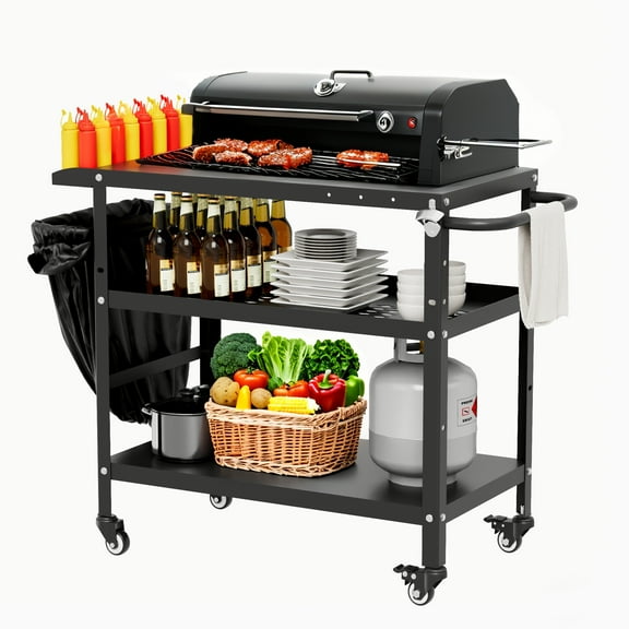 GetYes Heavy-Duty Multifunctional Mobile Kitchen Cart - 4-in-1 Workstation with Locking Wheels & Garbage Rack for Indoor/Outdoor Use
