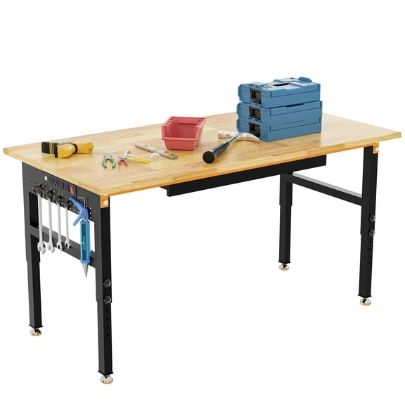 GetYes Mobile 60" Tool Table with Wheels: Single Hanging Board, Drawers, and Integrated Power Outlets for Versatile Work