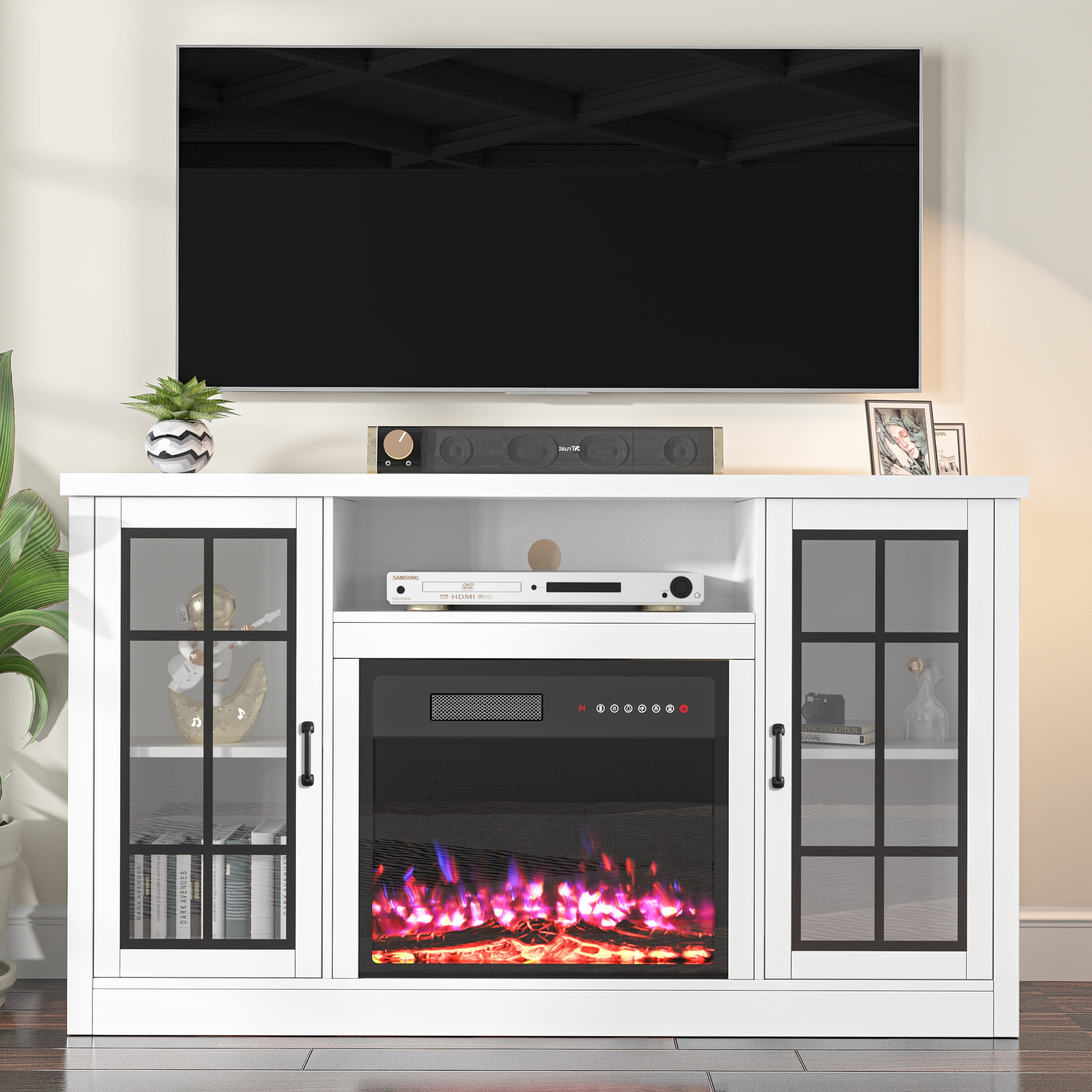 "GetYes Modern Electric Fireplace TV Stand, Fit for 59"" TVs, 12-Flame ...