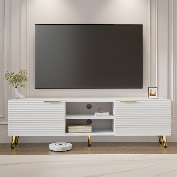 GetYes TV Stand for 65 Inch TV, Modern Entertainment Center with Storage Cabinet, White