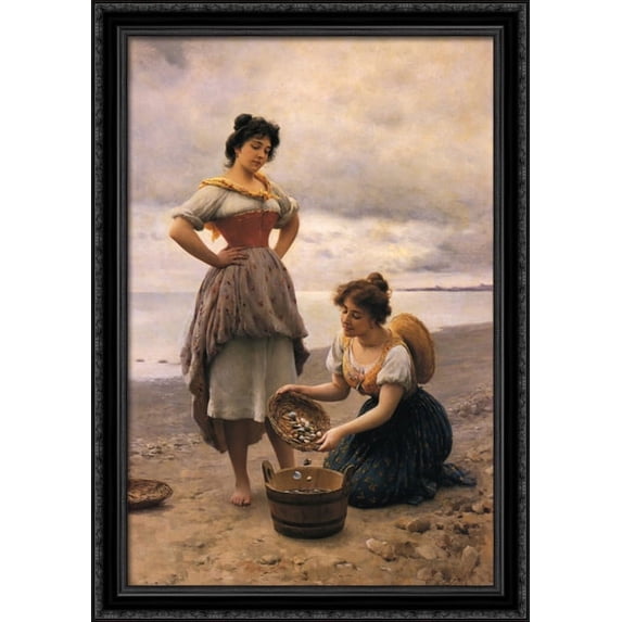 Gethering Shells 28x40 Large Black Ornate Wood Framed Canvas Art by Eugene de Blaas