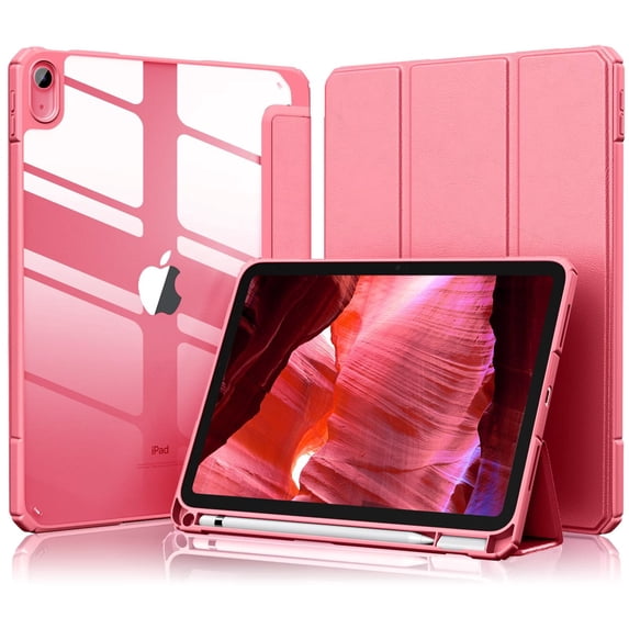 Getino Compatible with Apple iPad 10th/11th Generation A16 Case 11 inch Clear Back Cover with Pencil Holder, Red