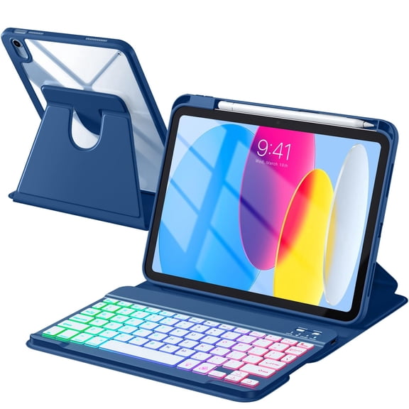 Getino for Apple iPad A16 11th 10th Generation Case with Keyboard, 360 Rotation Detachable Backlit Keyboard Cover with Touchpad for iPad 11th Gen 11 inch & 10th Gen 10.9 inch