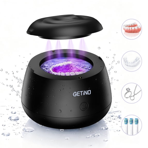 Getino Ultrasonic Retainer Cleaner Machine, IPX7 48KHz Denture Cleaner for Braces, Aligners, Mouth Guard, Jewelry, Toothbrush Heads
