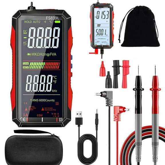 Getoverfinish Digital Multimeter, Fs899l Multimeter, USB Rechargeable Digital Multimeter, AC DC Voltage Current Tester, Large Color Screen & Backlightfor Industrial Electrical Issues (FS899L)