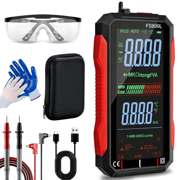 Getoverfinish Digital Multimeter, USB Rechargeable Digital Multimeter – 6000 Counts, Large Color Screen & Backlight, Upgraded FS899L Multimeter for Industrial Electrical Issues (FS899S)