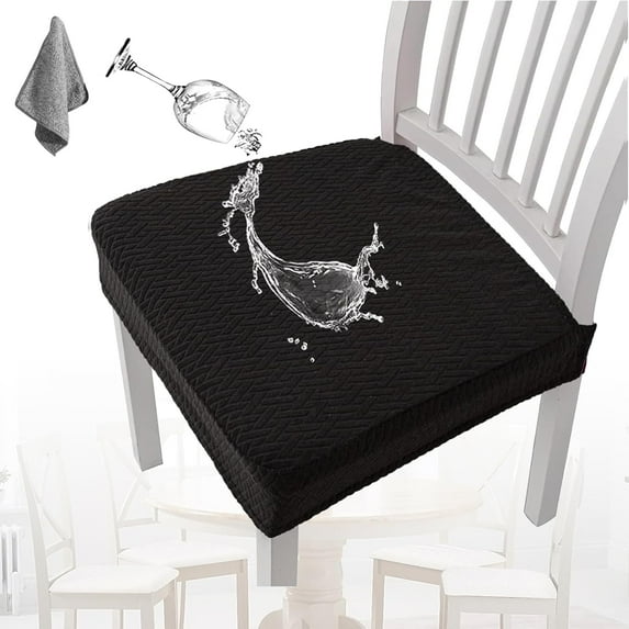 Getoverfinish Waterproof Jacquard Chair Covers, Emboadlie General Waterproof Stretch Removable Seat Slipcovers for Dining Chairs, Suitable for All Seasons (Black, 2PCS)