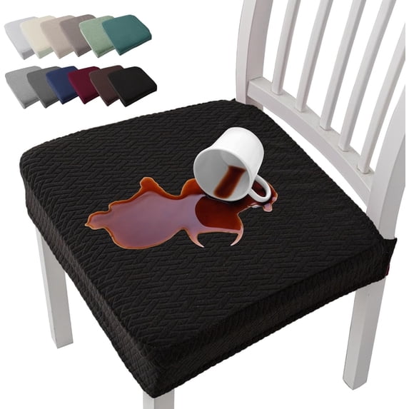 Getoverfinish Waterproof Jacquard Chair Covers, Waterproof Seat Covers for Dining Chairs, Forros para Sillas De Comedor, Stretch Jacquard Dining Chair Cover (Black,4PCS)