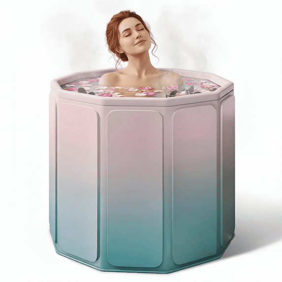 Gets 27" Portable Foldable Bathtub, Thermostatic Hot Ice Bathtub, PVC Outdoor Soaking Tub for Adults.