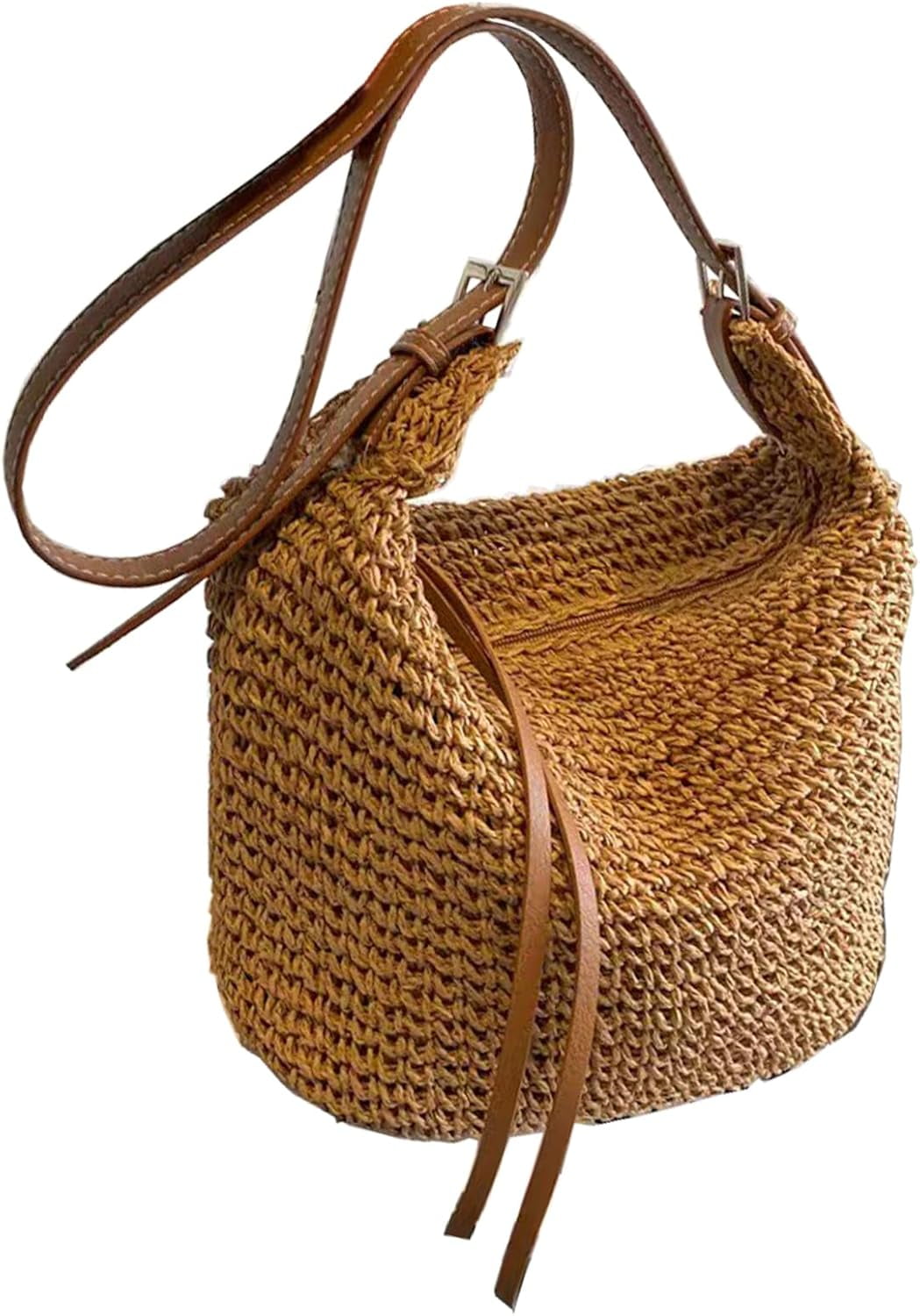 Gets Handwoven Round Rattan Bag Straw Crossbody Shoulder Bag for Women Bohemian Straw Tote Bag Beach Carrying Handbag