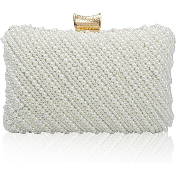 Gets White Pearl Clutch Purses for Women Wedding Bride Evening Bag Formal Party Clutches Tote Handbag Prom Shoulder Bags
