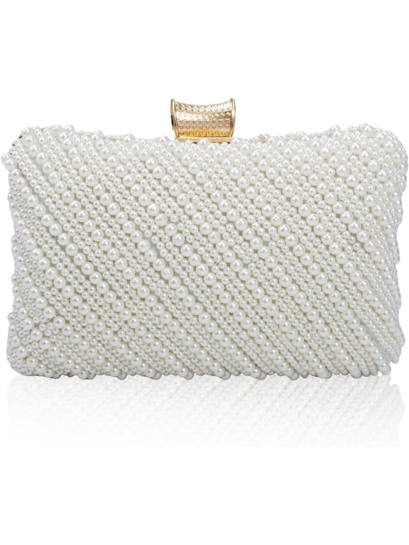 Gets White Pearl Clutch Purses for Women Wedding Bride Evening Bag Formal Party Clutches Tote Handbag Prom Shoulder Bags