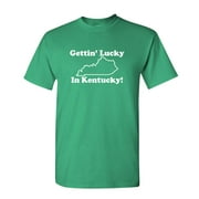 Gettin Lucky In Kentucky - classic hipster humor - Unisex Cotton T-Shirt Tee Shirt (Green, XL)