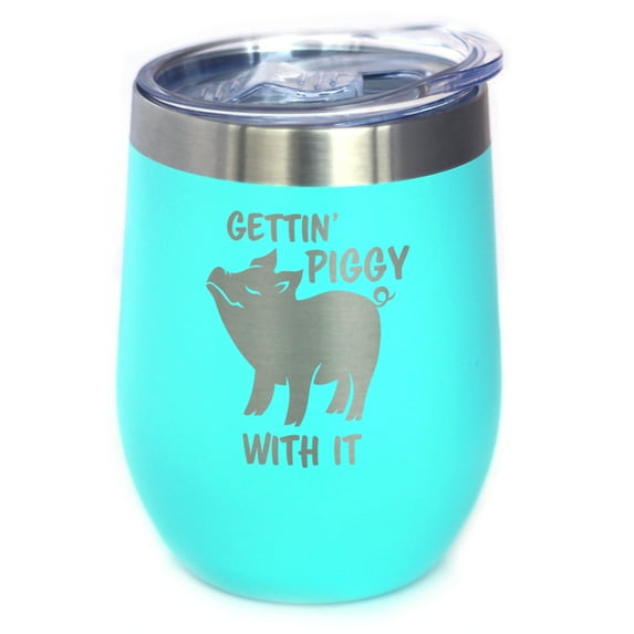 Bevvee Insulated Wine Tumbler 12 oz Gettin Piggy Gifts for Wine Lovers Tumblers