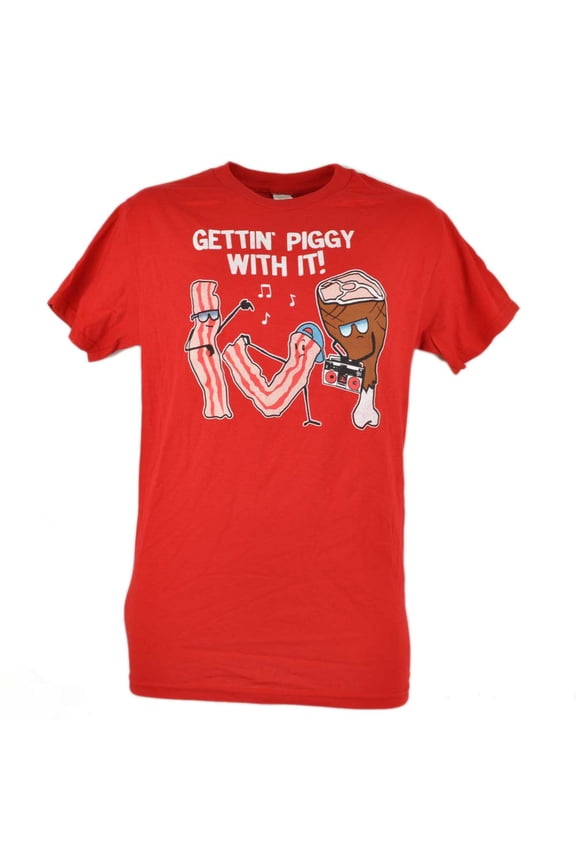 Gettin Piggy With It Bacon Strips Dancing Funny Tshirt Tee Novelty Red Medium