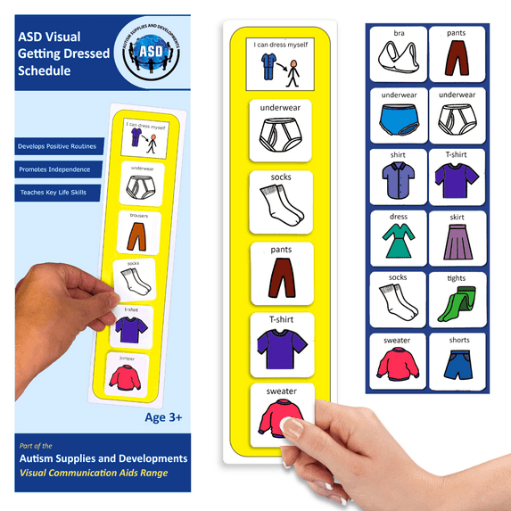 Getting Dressed Routine Chart – with 12 Visual Symbol Clothing Cards compatible with PECS Symbols and Boardmaker PCS Software (for ADHD, ASD, Autism, Kids, Children, Toddlers)