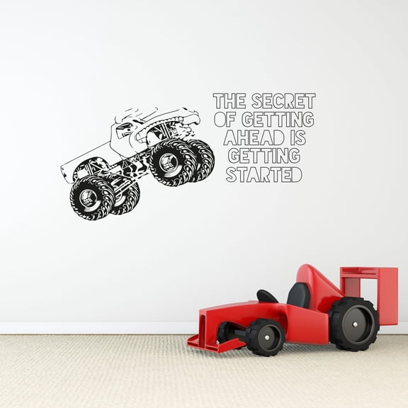 Getting Started Quote Quotes Monster Truck Toy Car Wall Sticker Art Decal for Girls Boys Room Bedroom Nursery Kindergarten House Fun Home Decor Stickers Wall Art Vinyl Decoration Size (18x20 inch)