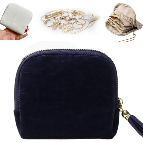 Gettoreach Travel Jewelry Case, Mini Portable Jewelry Travel Boxes, Five Compartments with Additional Space on Both Sides, Anti-Scratch Velvet Organizer Pouch for Earrings Necklace (Dark blue)