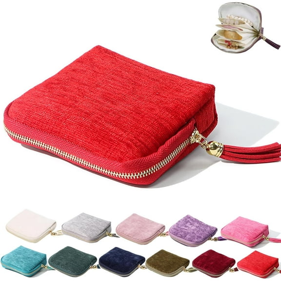 Gettoreach Travel Jewelry Case, Stuffdatas Jewelry Storage Bag with Tassel Zipper, Mini Multifunctional Organizer with 5 Compartments, for Bracelets, Necklaces, Rings (Red)