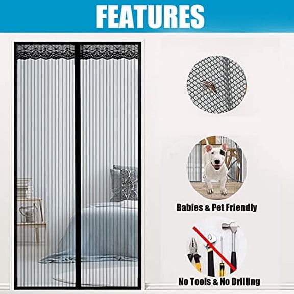 GettyGears Magnetic Window Screen Mesh Curtain with Magnets for Window Door Full Frame Screen Door Net for Windows,No Drilling,Hook & Loop Tape Install 58"x62"Inch Black