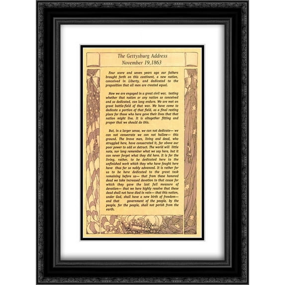 Gettysburg Address 2x Matted 16x22 Black Ornate Framed Art Print