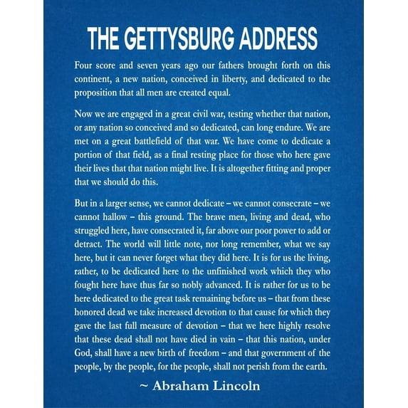 Gettysburg Address Wall Decor By Abraham Lincoln - Famous Speech Historical & Political Memorabilia | Presidential Speech American History Classroom Decorations | US History Posters Office Wall Art