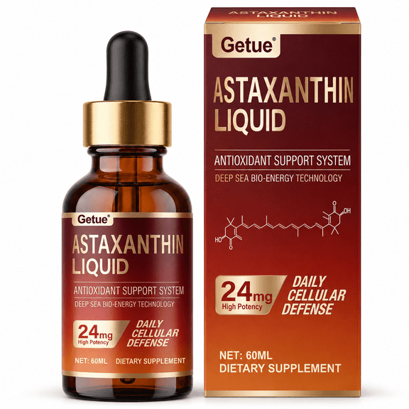 Getue Astaxanthin Liquid Drops 24mg, Deep Sea Bio-Energy Antioxidant Support System For Daily Cellular Defense, 60ml Dietary Supplement