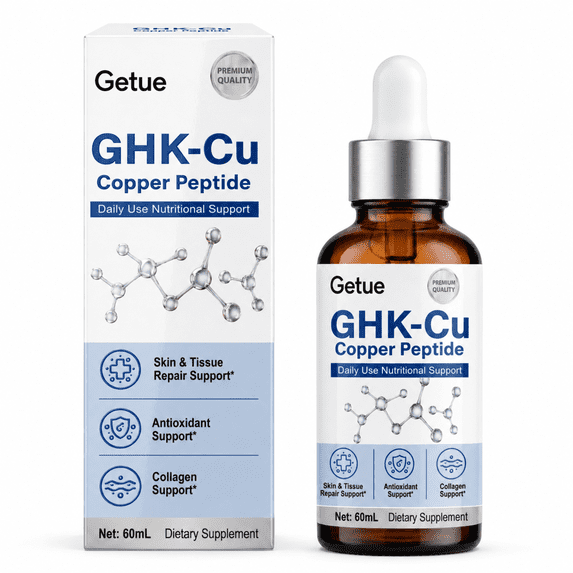 Getue GHK-Cu Copper Peptide Liquid Drops 60ml, High Absorption Dietary Supplement for Internal Skin, Cellular and Hair Health Support