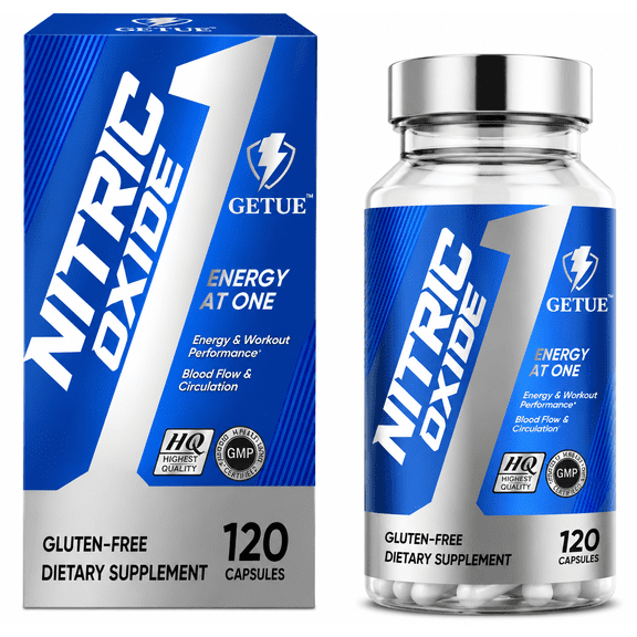 Getue Nitric Oxide Dietary Supplement For Workout Performance, 120 Capsules, Gluten Free Energy And Circulation Support
