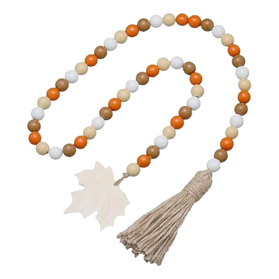 Getwin,39-Inch Farmhouse Wood Bead Garland with Pumpkin, Maple Leaves, and Plaid Tassel, Rustic Fall Decoration for Mantel, Table, and Thanksgiving Displays