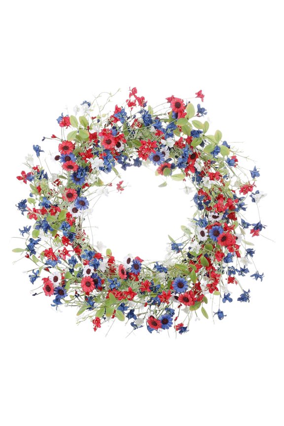,4th Of July Patriotic Wreaths,Red White Blue Flower Wreath Americana,Designed for Front Doors, Porches, Living Rooms, and Entry Hall, Patriotic Decor for Independence Day, Memorial Day