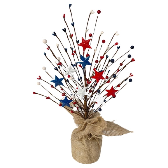 Getwin,American Independence Day Table Decor,4th July Desk Ornament 50X20Cm,Patriotic Artificial Tree with Burlap Base Brightens Tabletops for Independence Day with Red White Blue Berry Branches