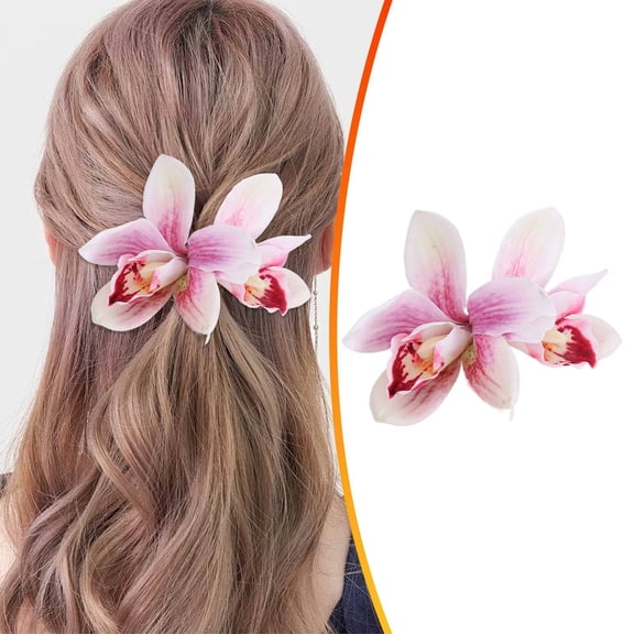 Getwin,Artificial Cymbidium Tape Flower,Fake Double Cymbidium Taped Flower,Orchid Floral Hair Clip, Delicate Design, Suitable for Bridal Matching, Beach Holiday and Daily Hair Styling Decor