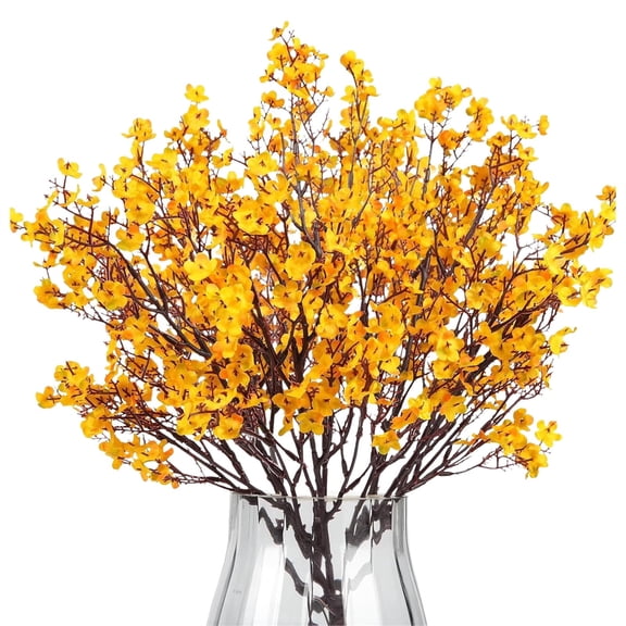Getwin,Artificial Gypsophila Cherry Stem,Small Plum Blossom Cherry Blossom Home Decoration Flower Yellow,Artificial Gypsophila. Floral Decor for Wedding, Dining Table, Living Room