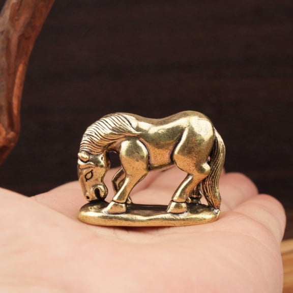 Getwin Desktop Dress Up,A Brass Foal Ornament for The Year Of The Horse,Brass Horse Figurine Set Horse Statue Grazing Foal Animal Desk Decor Chinese Miniature Horse Ornament