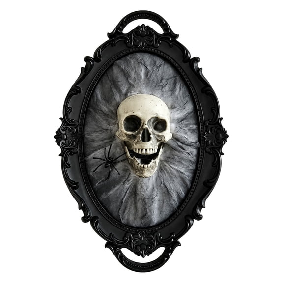 Getwin,Gothic Oval Wall Mirror Frame with Spider and Skull Motif – Creepy Halloween Wall Art Hanging for Mantels, Entryways, and Living Room Displays